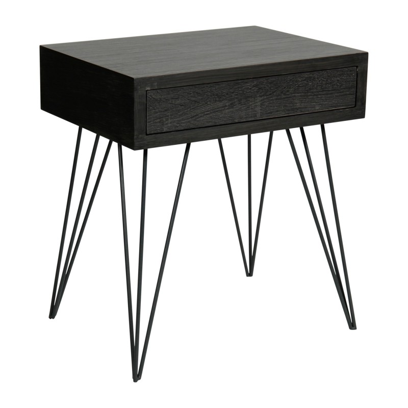 Table de chevet chêne sombre – 1 tiroir, design moderne et métal