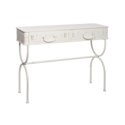 Console drapier style valise en métal blanc avec pieds compas