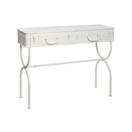 Console drapier style valise en métal blanc avec pieds compas
