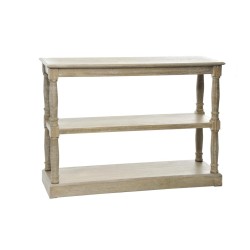 Console drapier en bois cérusé gris style campagne chic avec étagères ouvertes