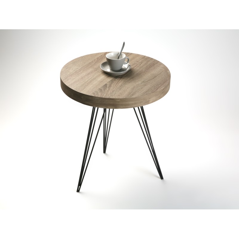 Guéridon vintage bois et métal – Style rétro chic marron chocolat