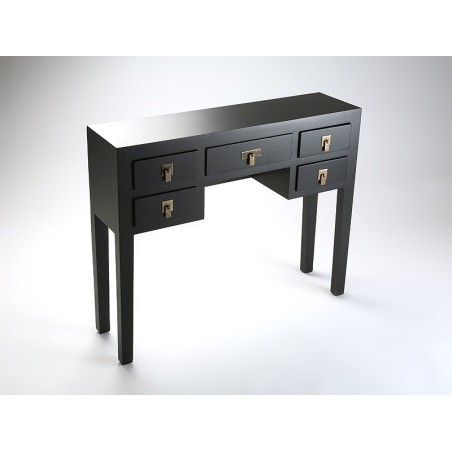 Console d'entrée noire laquée style asiatique moderne avec 5 tiroirs de rangement