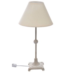 Lampe de table classique pied métal vieilli et abat-jour beige