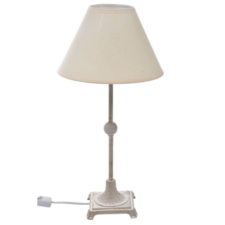 Lampe de table classique pied métal vieilli et abat-jour beige