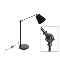 Lampe à poser style atelier métal noir et abat-jour tissu sombre