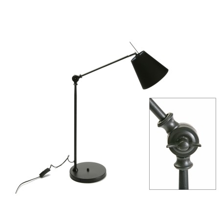 Lampe à poser style atelier métal noir et abat-jour tissu sombre
