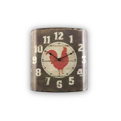 Horloge murale carrée rouge style bistrot vintage avec motif coq
