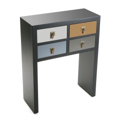 Console d'entrée noire laquée avec 4 tiroirs aux façades multicolores