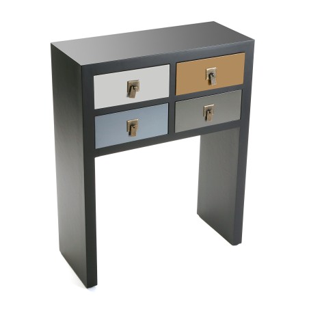 Console d'entrée noire laquée avec 4 tiroirs aux façades multicolores