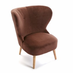 Fauteuil lounge bas capitonné en tissu marron aspect vintage
